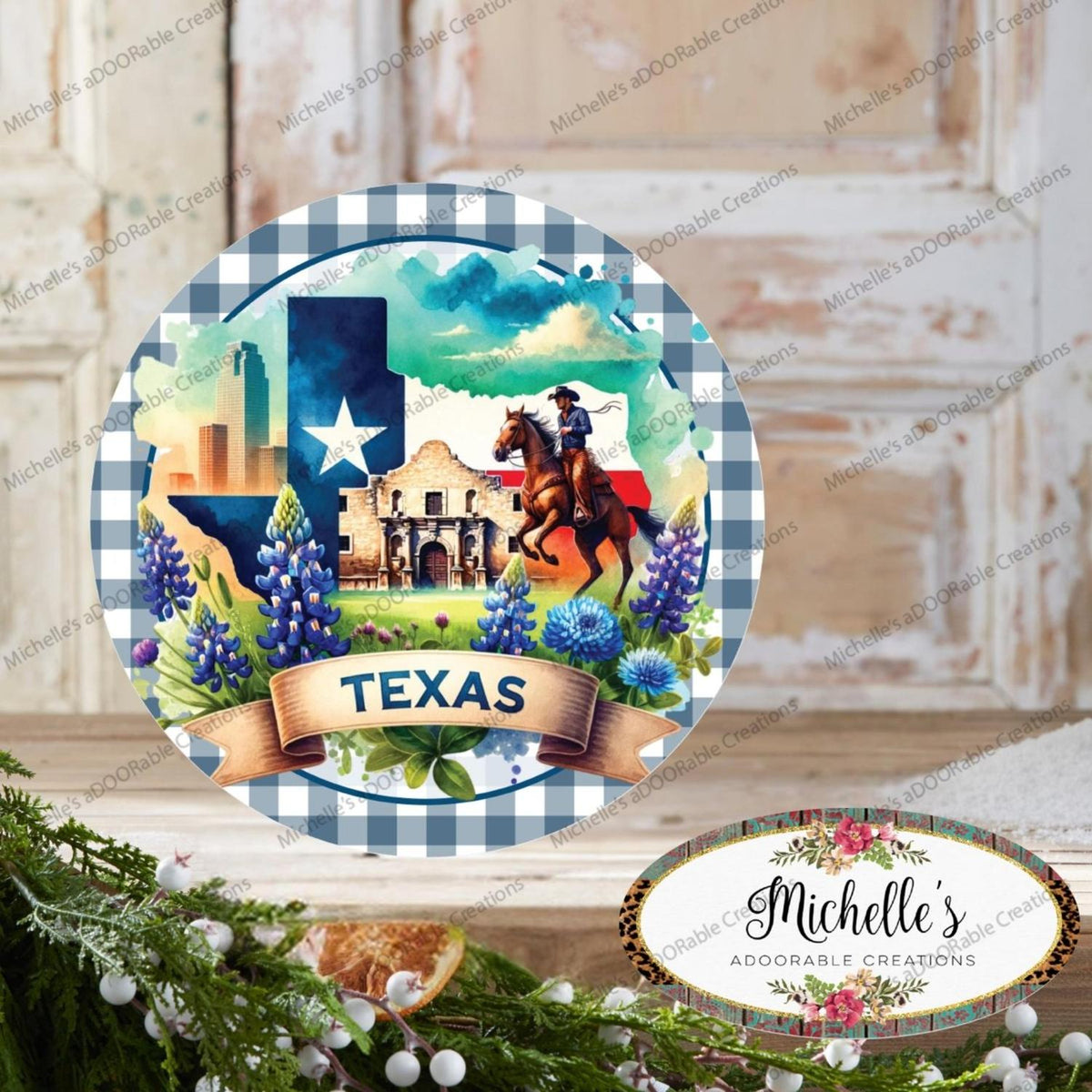 Texas Flag Alamo Bluebonnet Round Sign