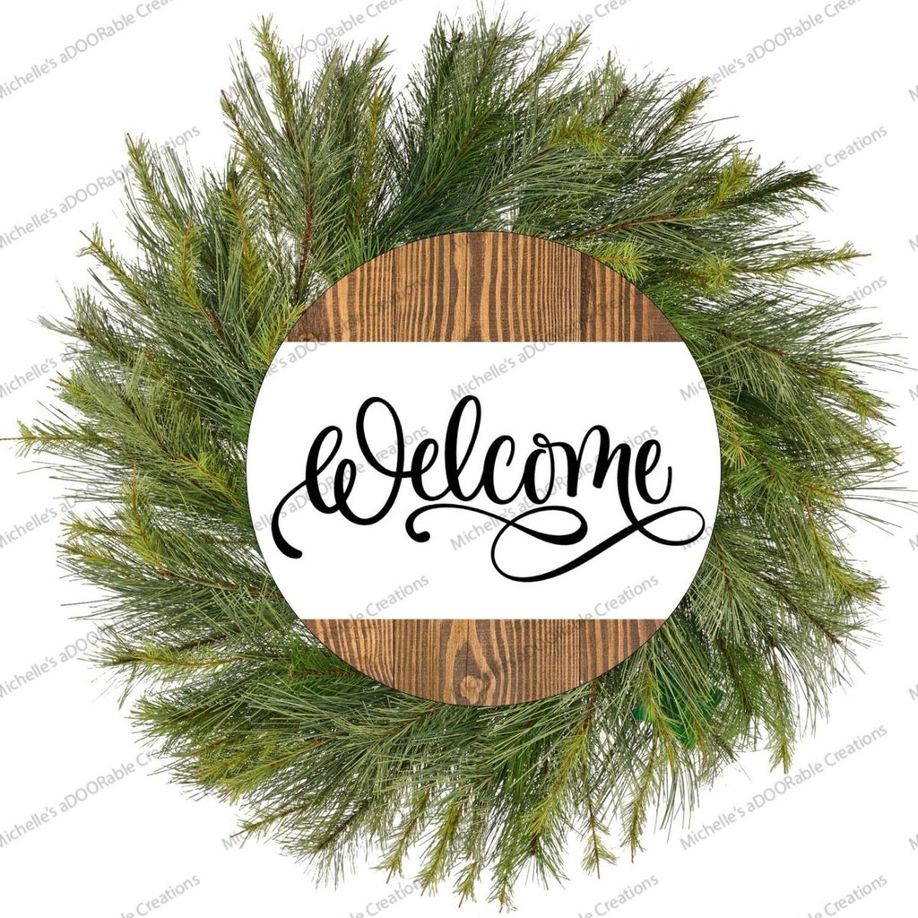 Welcome Faux Wood Round Sign