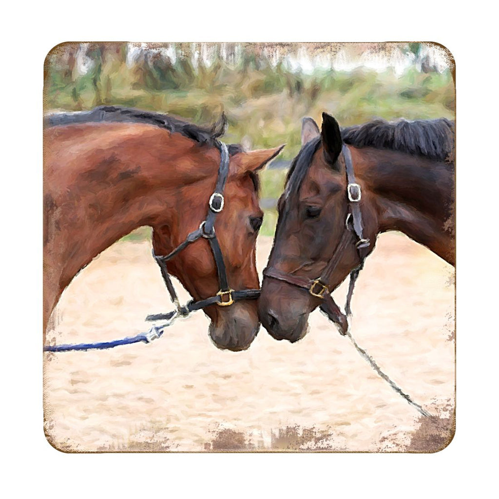 Horses Wooden Cork Coasters Gift Set of 4 by Nature Wonders - Nature Wildlife Decor  - 95370C-S4