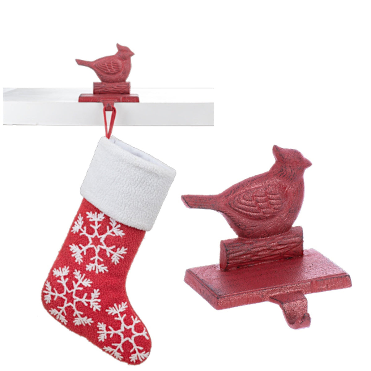 Red Cardinal Cast Iron Stocking Holder
