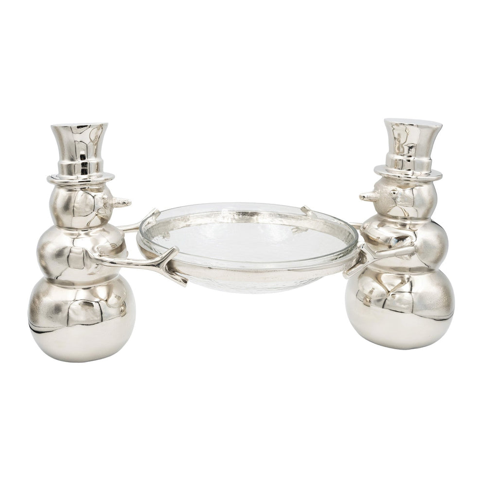 Cast Aluminum Snowmen with Hammered Glass Bowl