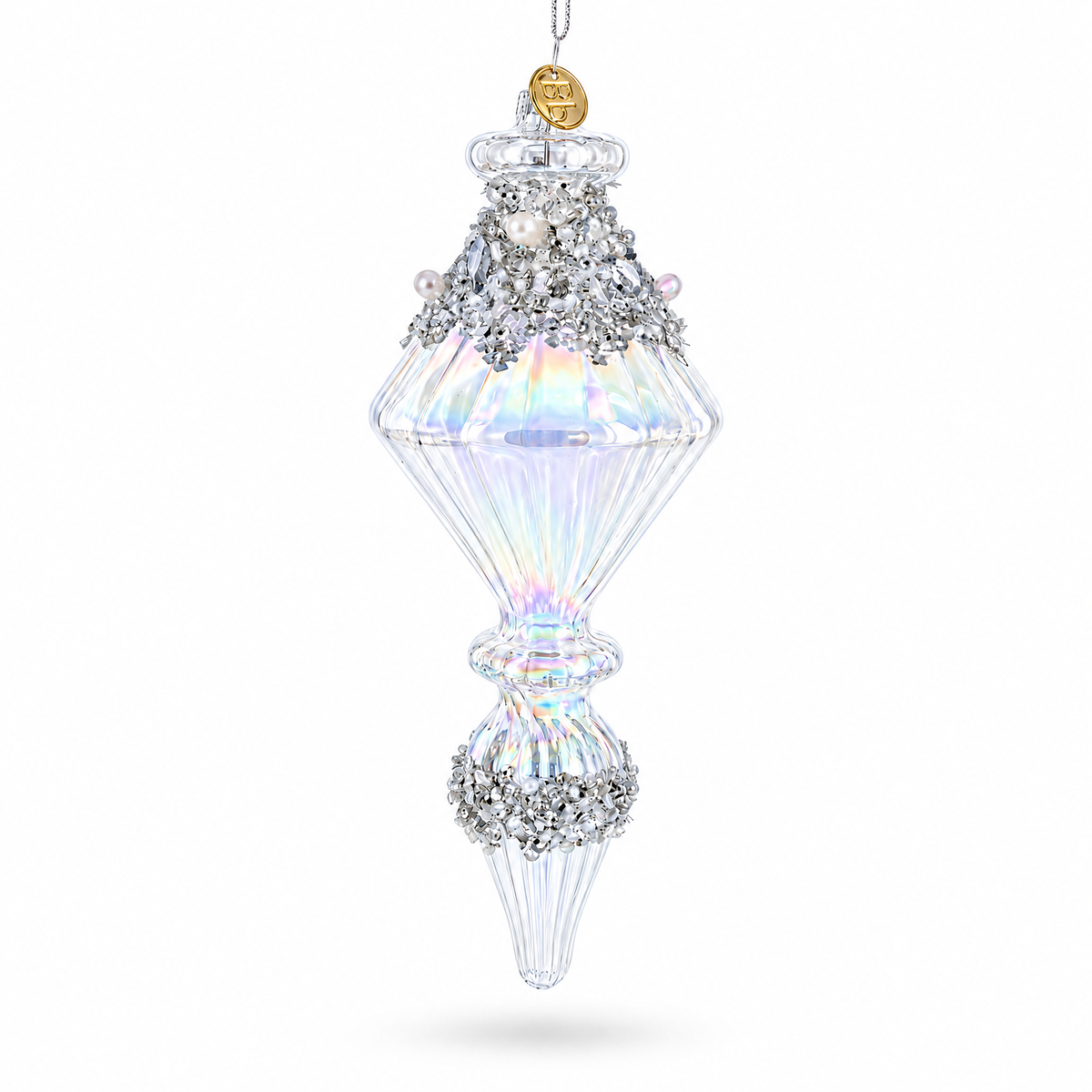 Iridescent Icicle Drop Finial Glass Christmas Ornament