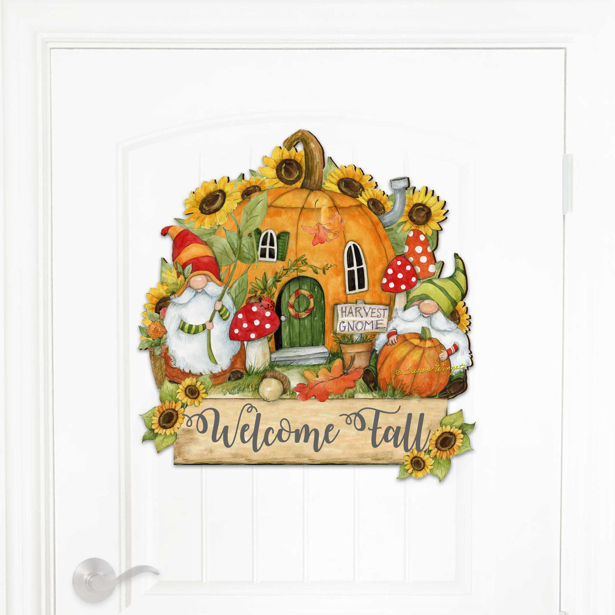 Fall Decor Harvest Welcome Sign Welcome Fall Cornucopia Door Decor Handmade Gift Autumn Porch Decor by Susan Winget - 8471209H-SW