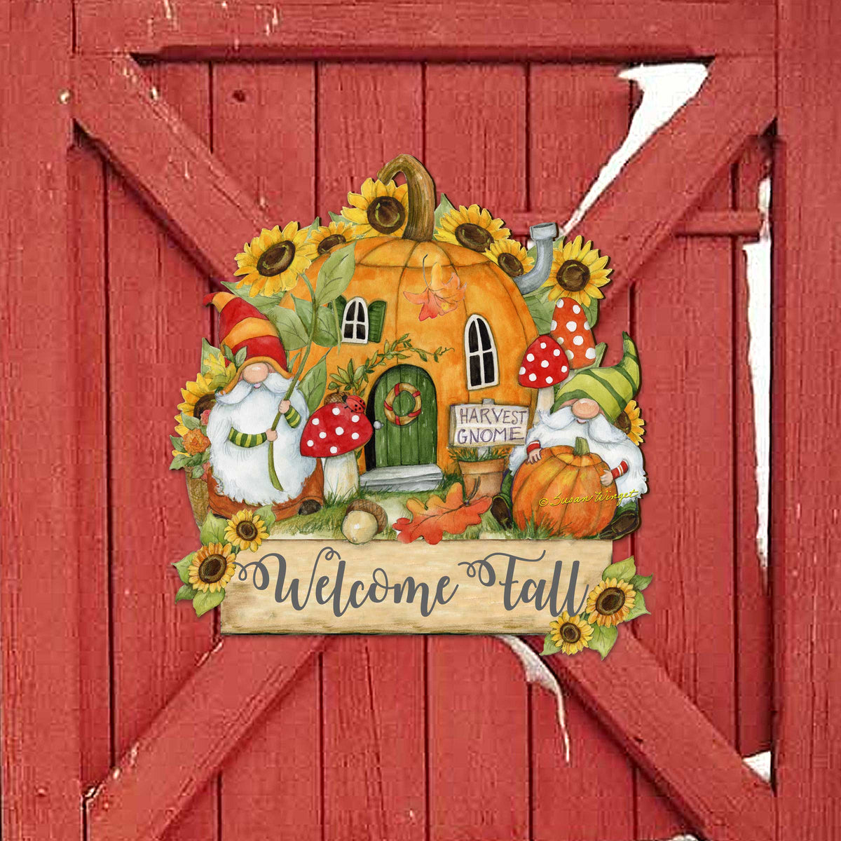 Fall Decor Harvest Welcome Sign Welcome Fall Cornucopia Door Decor Handmade Gift Autumn Porch Decor by Susan Winget - 8471209H-SW