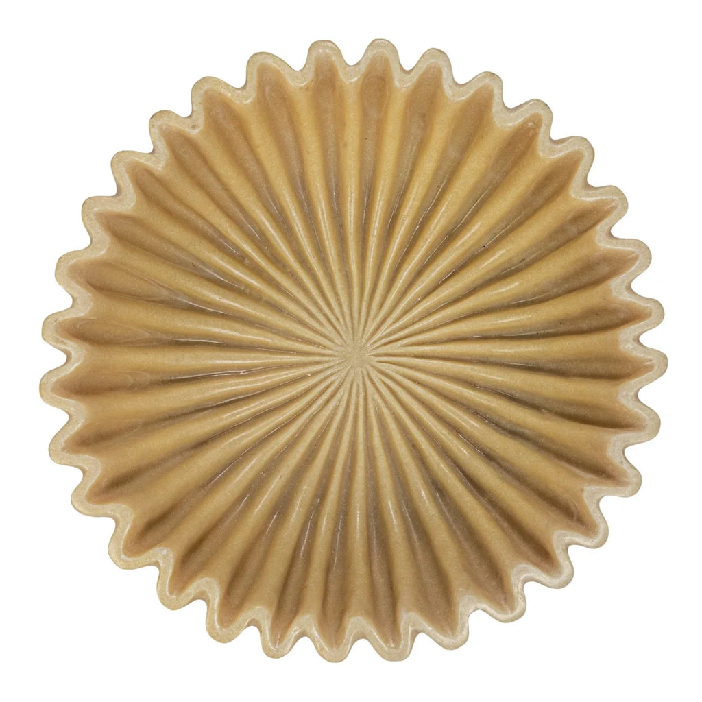 Decorative Beige Resin Pleated Bowl – 8" Round