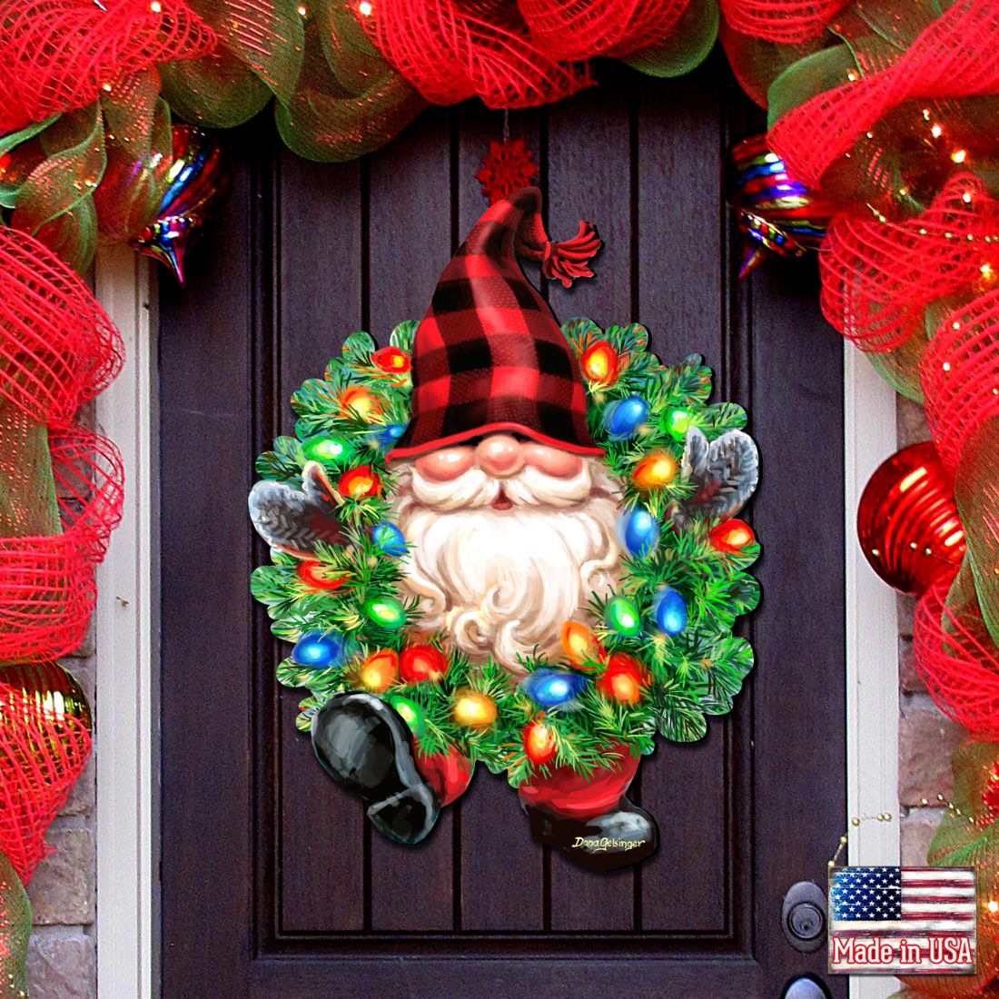 Christmas Gnome Holiday Door Wreath by D. Gelsinger - Christmas Decor - 8461053H-DG