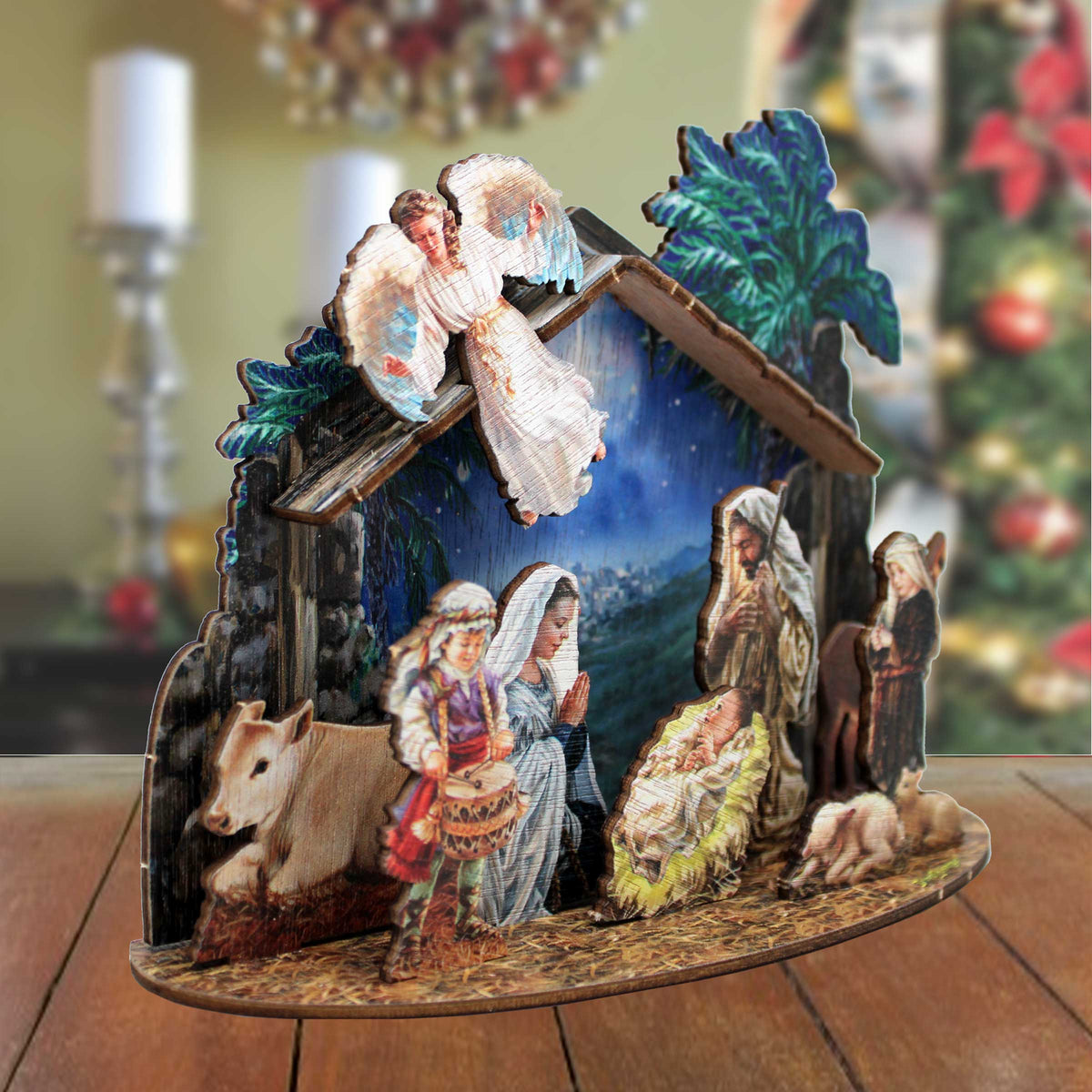 Nativity with Angel Decorative Village Eco Wood Set by D. Gelsinger Nativity Holiday Decor - 852760