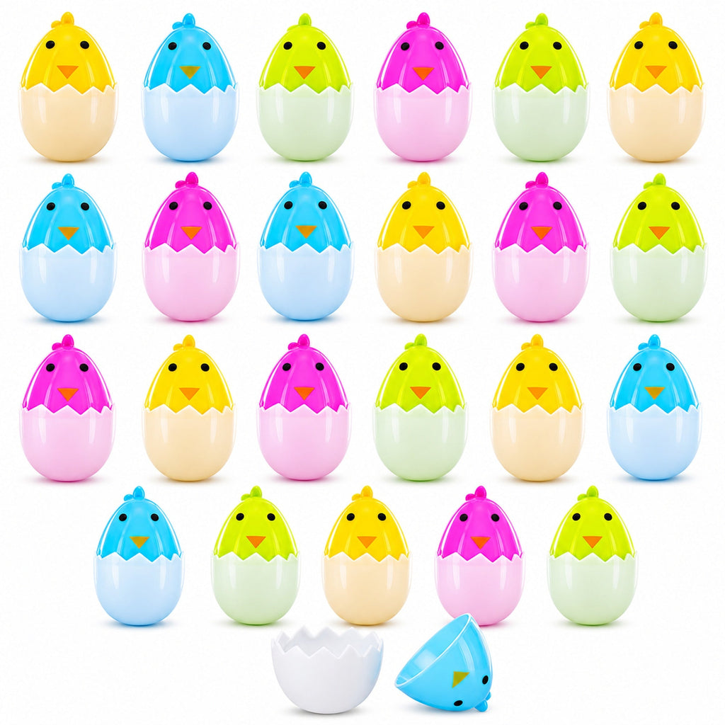 Set of 24 Assorted Colorful Chick Plastic Easter Eggs