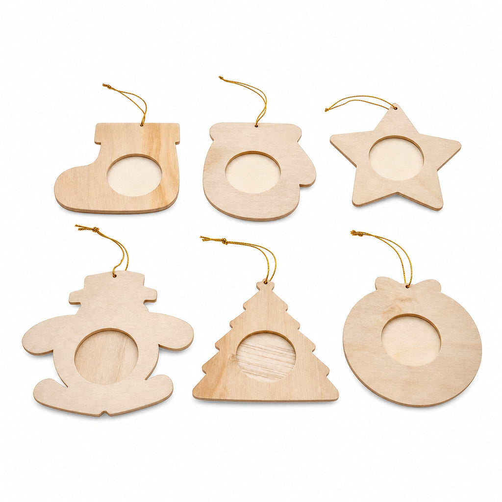Set of 12 Unfinished Wooden Picture Frame Christmas Ornaments