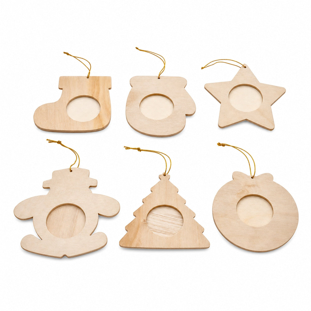 Set of 12 Unfinished Wooden Picture Frame Christmas Ornaments