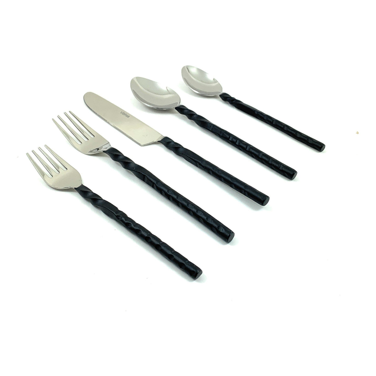 Vibhsa Stainless Steel Flatware set of 20 Pieces Black Swirl Handle