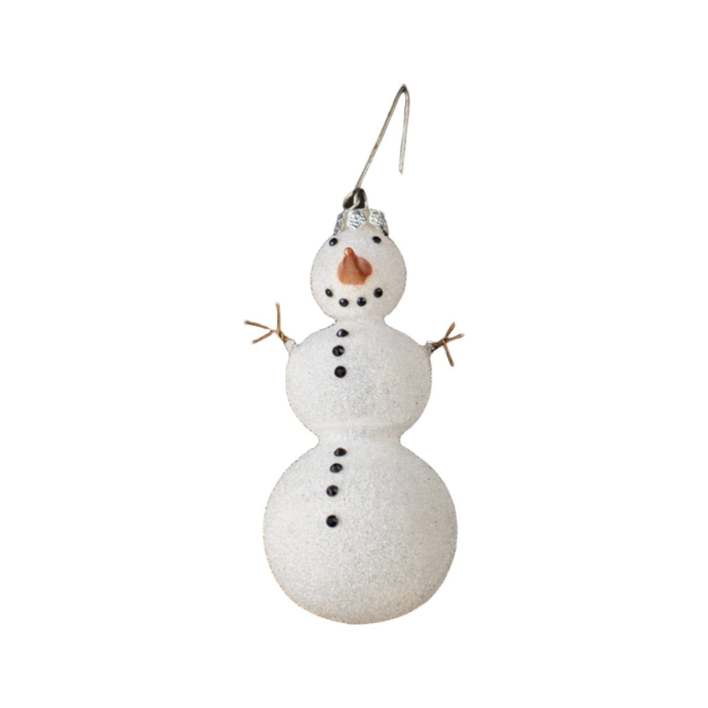 Simple Glass Flocked Snowman Ornament