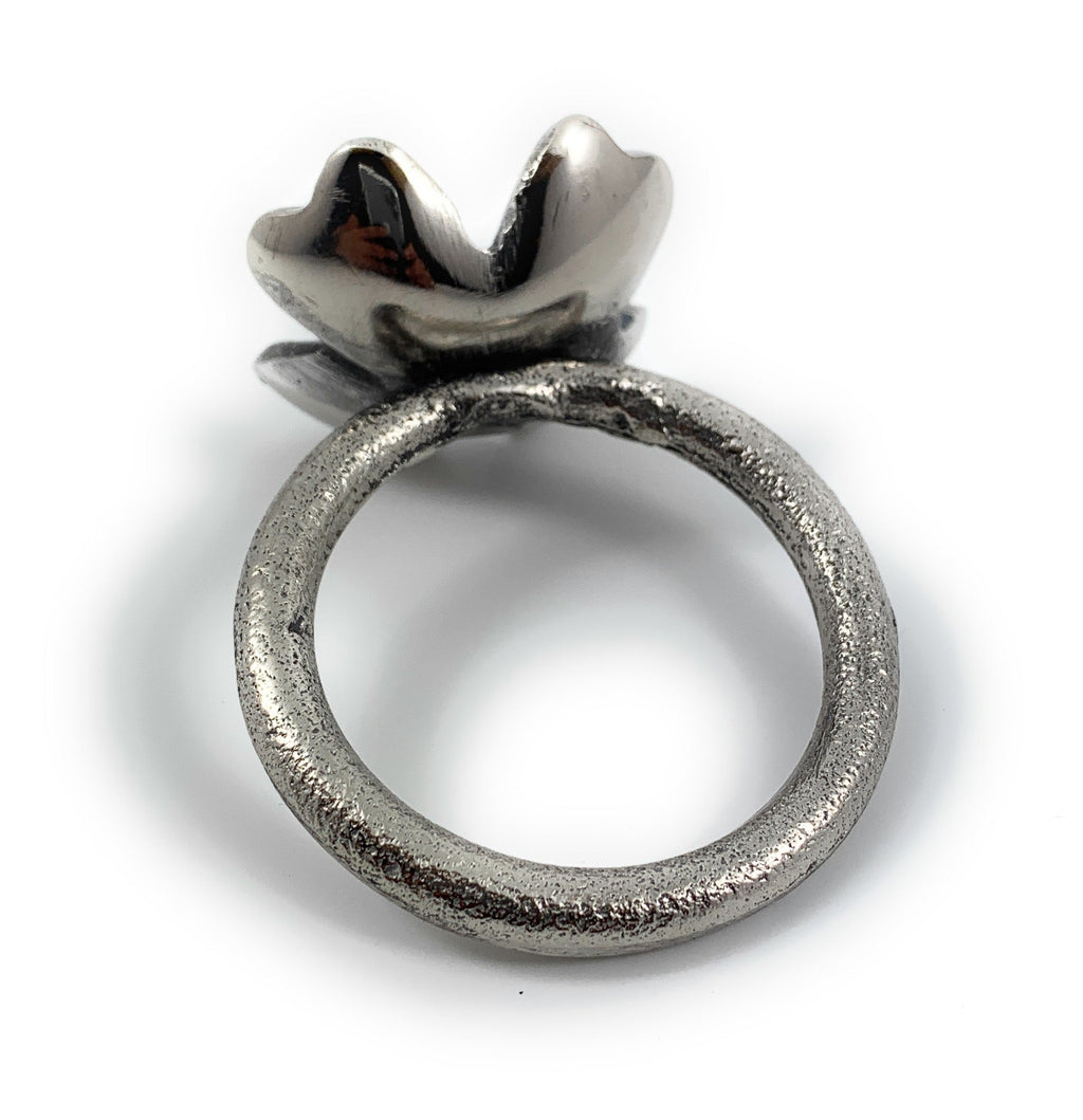 Vibhsa Rustic Silver Floral Napkin Rings | Set of 4, Handcrafted Aluminum