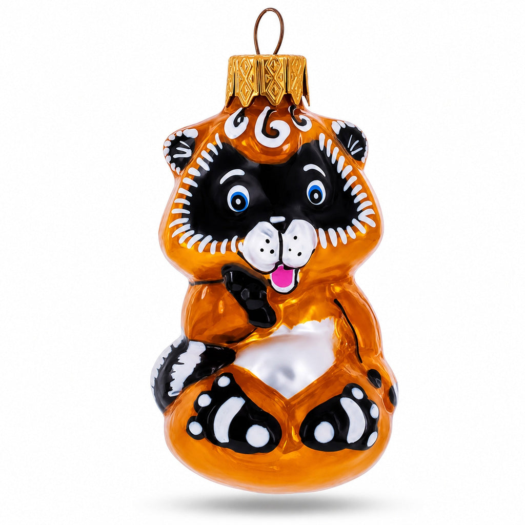 Woodland Critter Crew bundle: Playful baby raccoon glass ornament