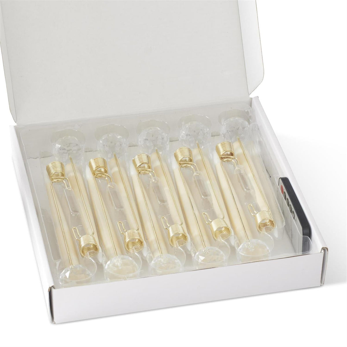 Set of 6 6 Inch Glass Pendant Hanging LED Candle Ornaments with Remote – Cream, Gold & White