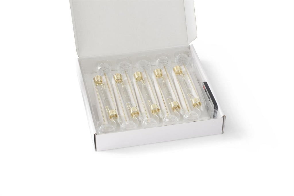 Set of 6 6 Inch Glass Pendant Hanging LED Candle Ornaments with Remote – Cream, Gold & White