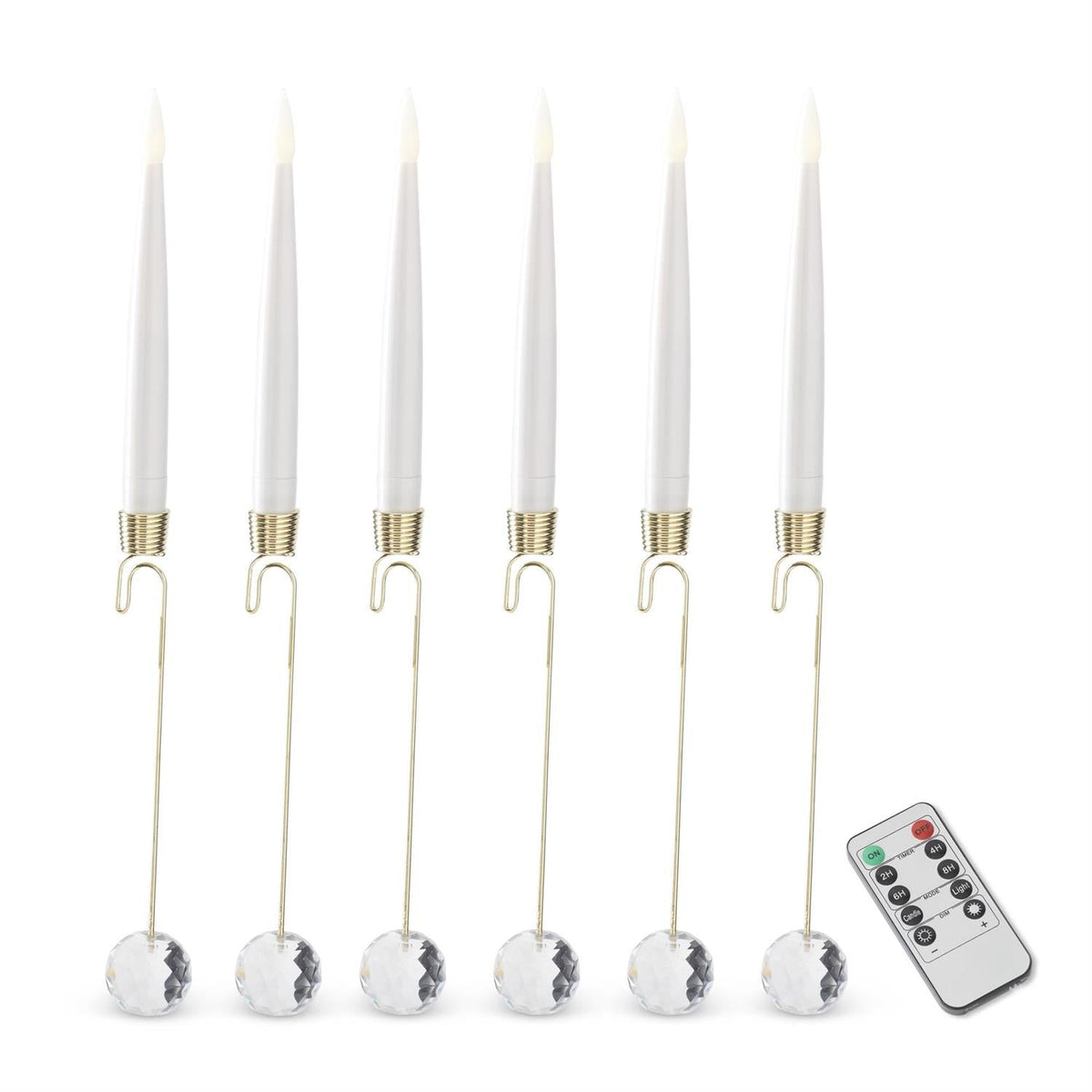 Set of 6 6 Inch Glass Pendant Hanging LED Candle Ornaments with Remote – Cream, Gold & White