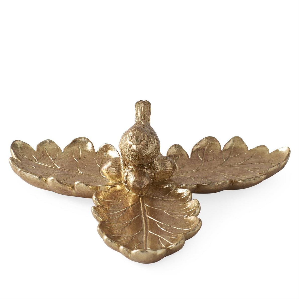 8.75 Inch Gold Resin Leaf Tray with Bird – Decorative Accent