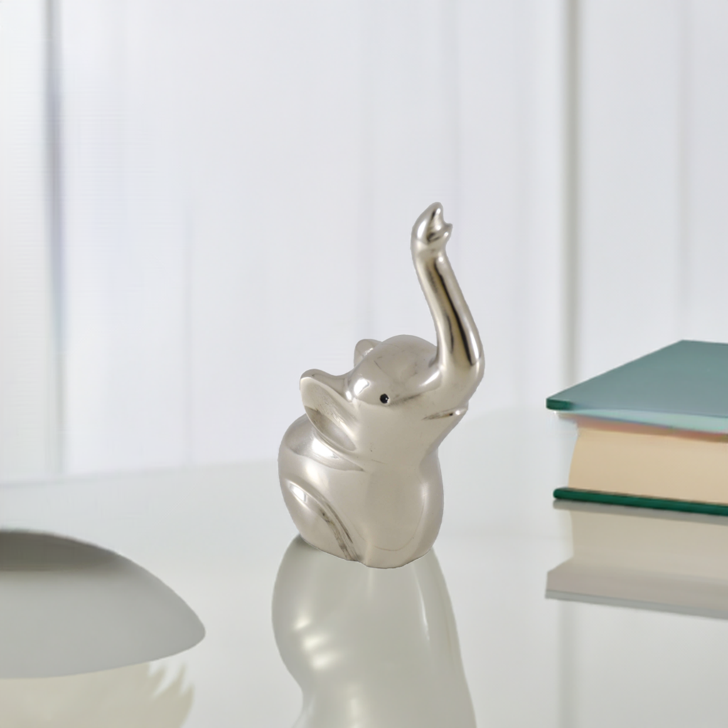 Vibhsa Elephant Ring Holder, 4 Inch, Silver Finish