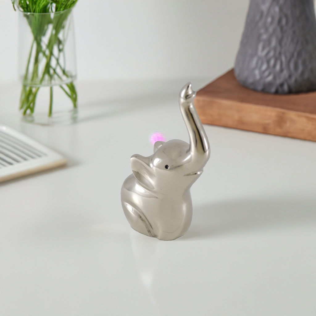 Vibhsa Elephant Ring Holder, 4 Inch, Silver Finish