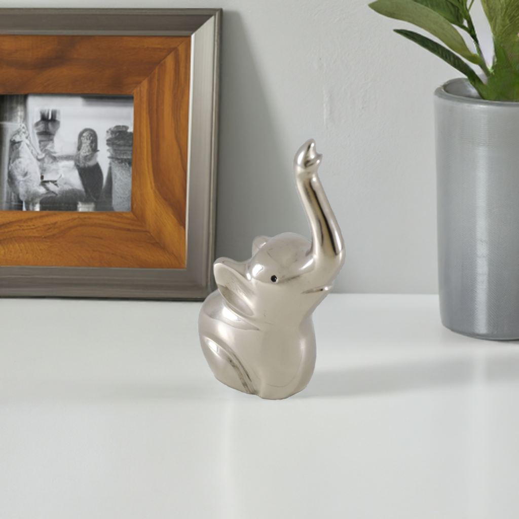 Vibhsa Elephant Ring Holder, 4 Inch, Silver Finish