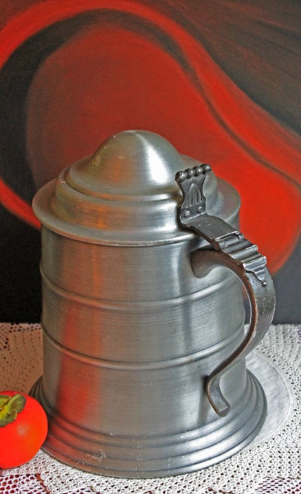 Vintage Pewter-Look Ice Bucket with Ornate Handle