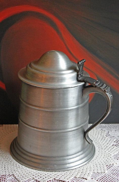 Vintage Pewter-Look Ice Bucket with Ornate Handle