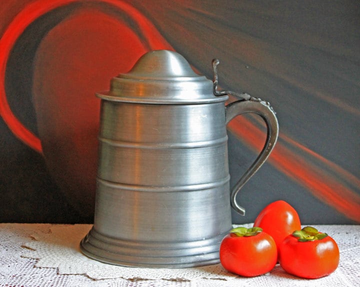Vintage Pewter-Look Ice Bucket with Ornate Handle
