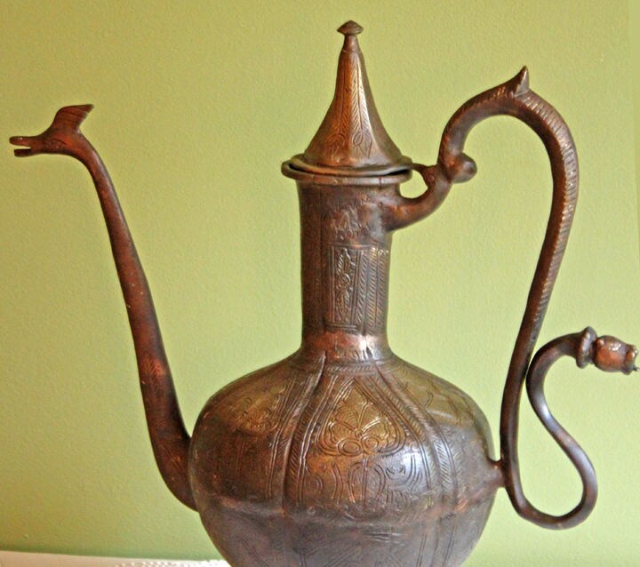 Extra-Large Hand-Hammered Bronze Vessel with Animal Heads