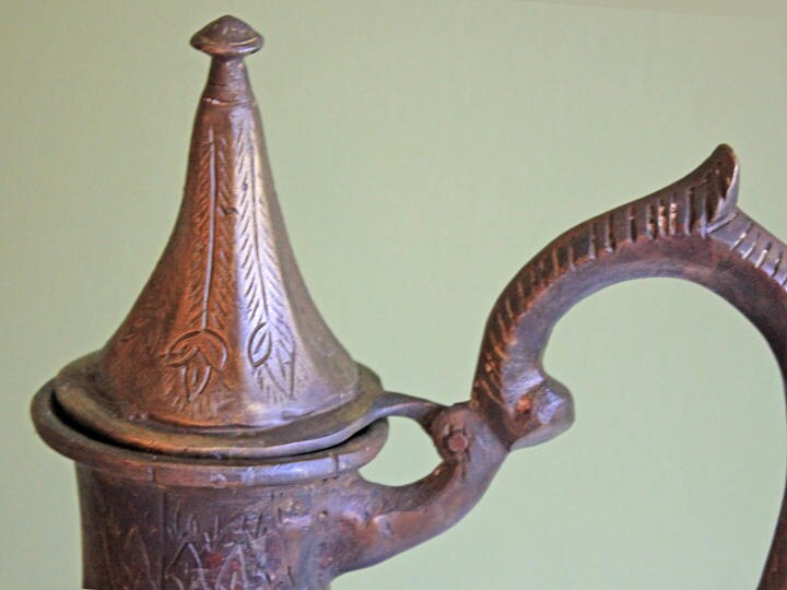 Extra-Large Hand-Hammered Bronze Vessel with Animal Heads
