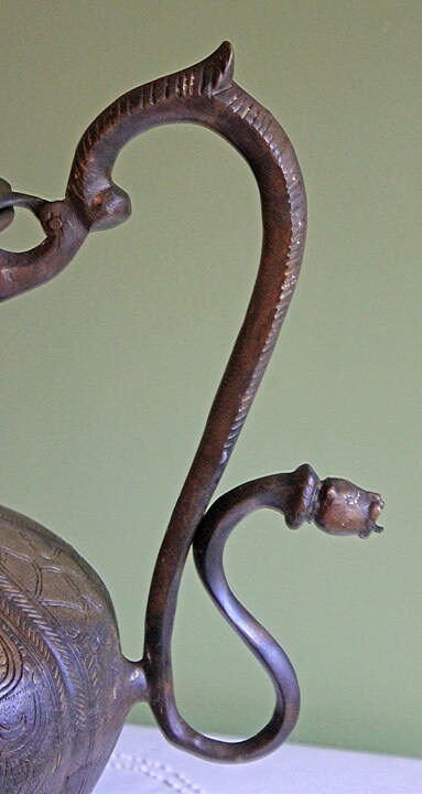 Extra-Large Hand-Hammered Bronze Vessel with Animal Heads