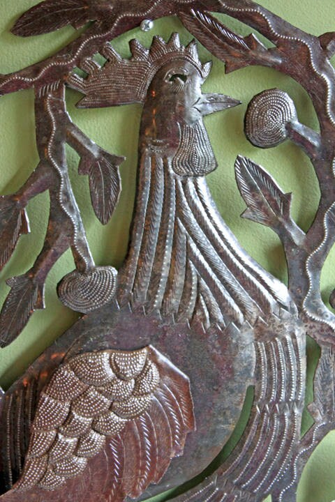 Hand-Cut Hammered Metal Rooster Wall Art, Large