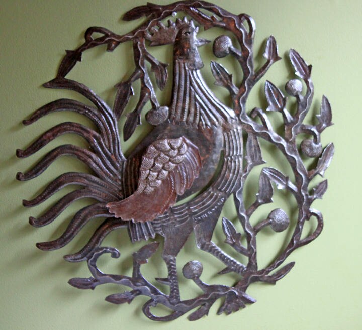 Hand-Cut Hammered Metal Rooster Wall Art, Large