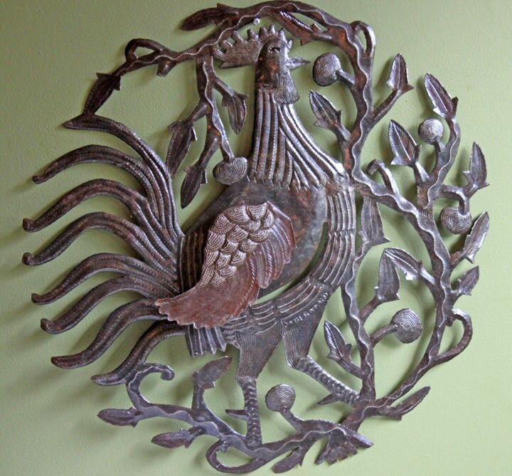 Hand-Cut Hammered Metal Rooster Wall Art, Large