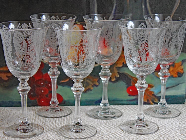 Tiffin Franciscan June Night Etched Wine Goblets, Set of 6
