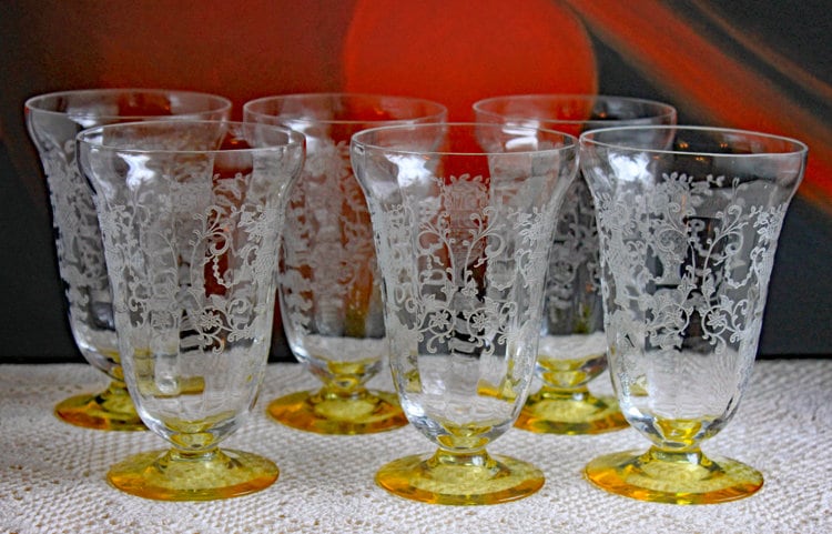 Fostoria Topaz Low Sherbet Champagne Glasses, Set of 6