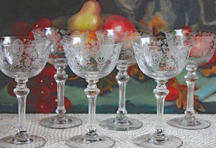 Tiffin Franciscan June Night Etched Wine Goblets, Set of 6