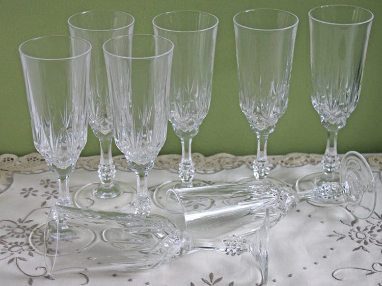 Ornate-Stem Crystal Glasses, Set of 8