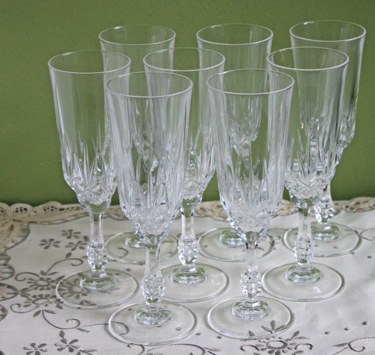 Ornate-Stem Crystal Glasses, Set of 8