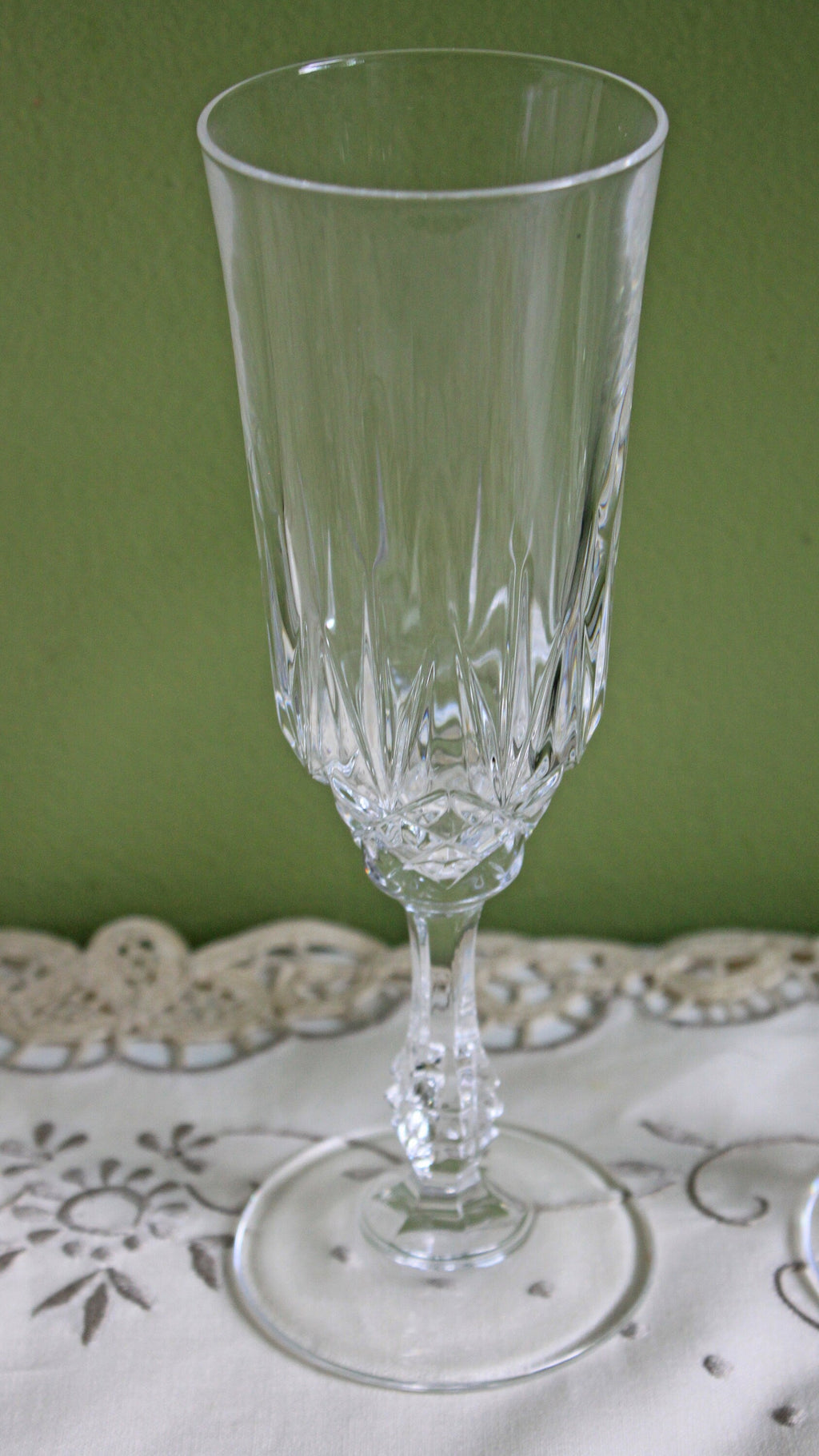 Ornate-Stem Crystal Glasses, Set of 8