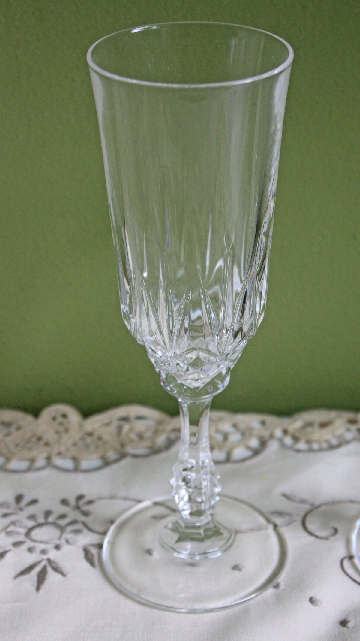 Ornate-Stem Crystal Glasses, Set of 8
