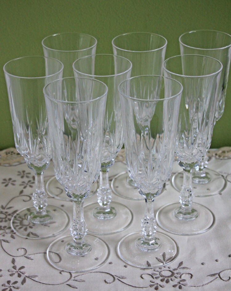 Ornate-Stem Crystal Glasses, Set of 8