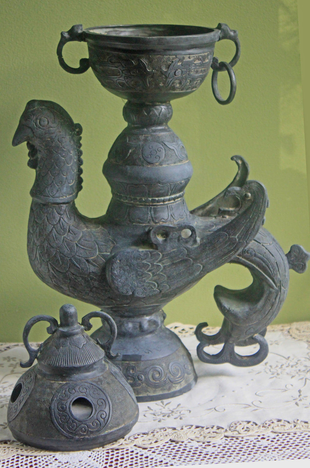 Antique Chinese Bronze Bird Incense Burner, 18th–19th Century