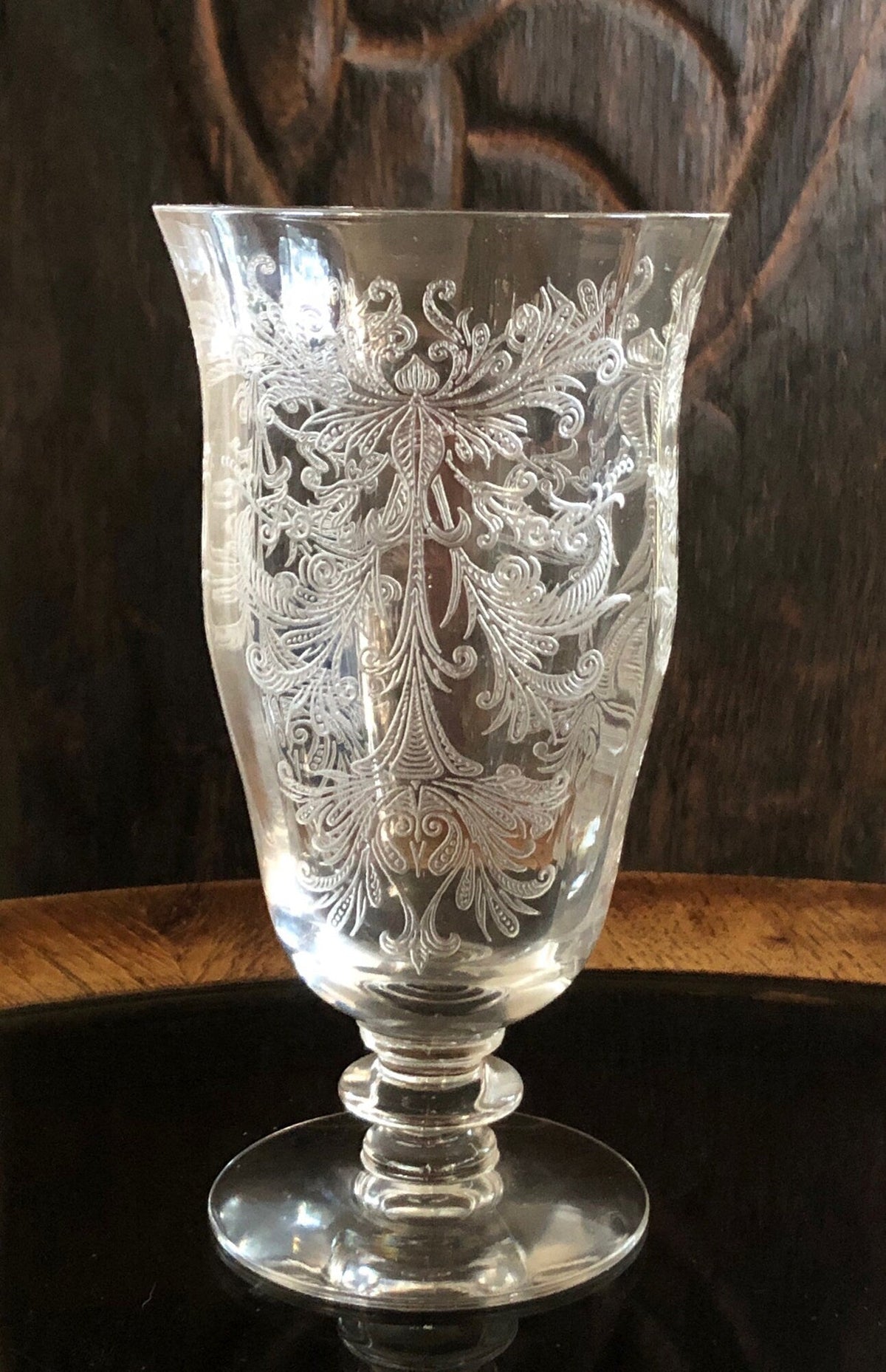 1930s Tiffin Byzantine Etched Footed Juice Glasses