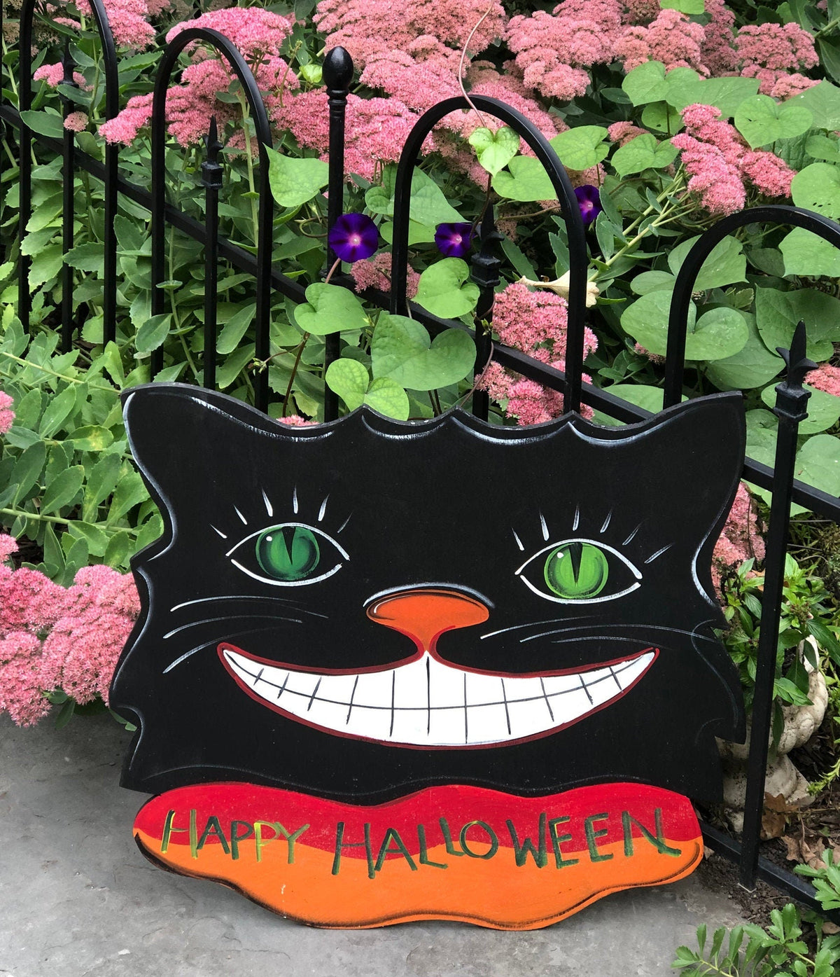 Wooden Black Cat Happy Halloween Sign