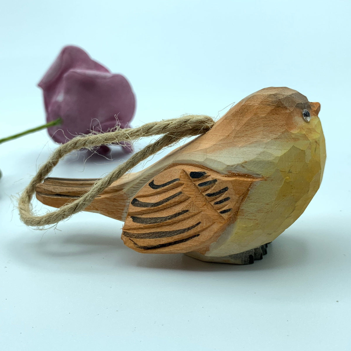 Wood sculpture Hand carved hand made wood carvings A yellow birds pendant Arts crafts