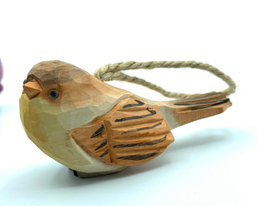 Wood sculpture Hand carved hand made wood carvings A yellow birds pendant Arts crafts