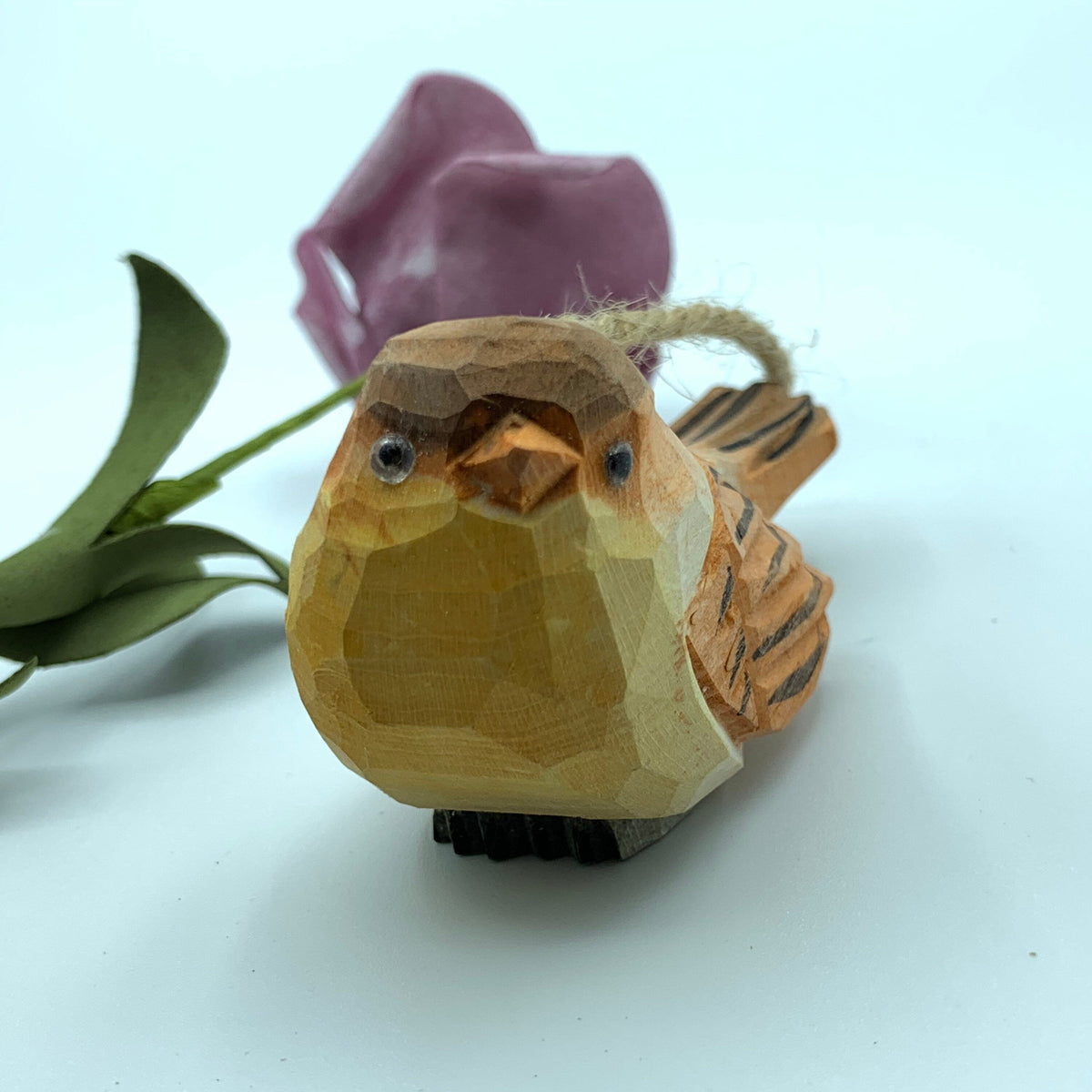 Hand carved hand made wood carvings A yellow birds pendant Arts crafts