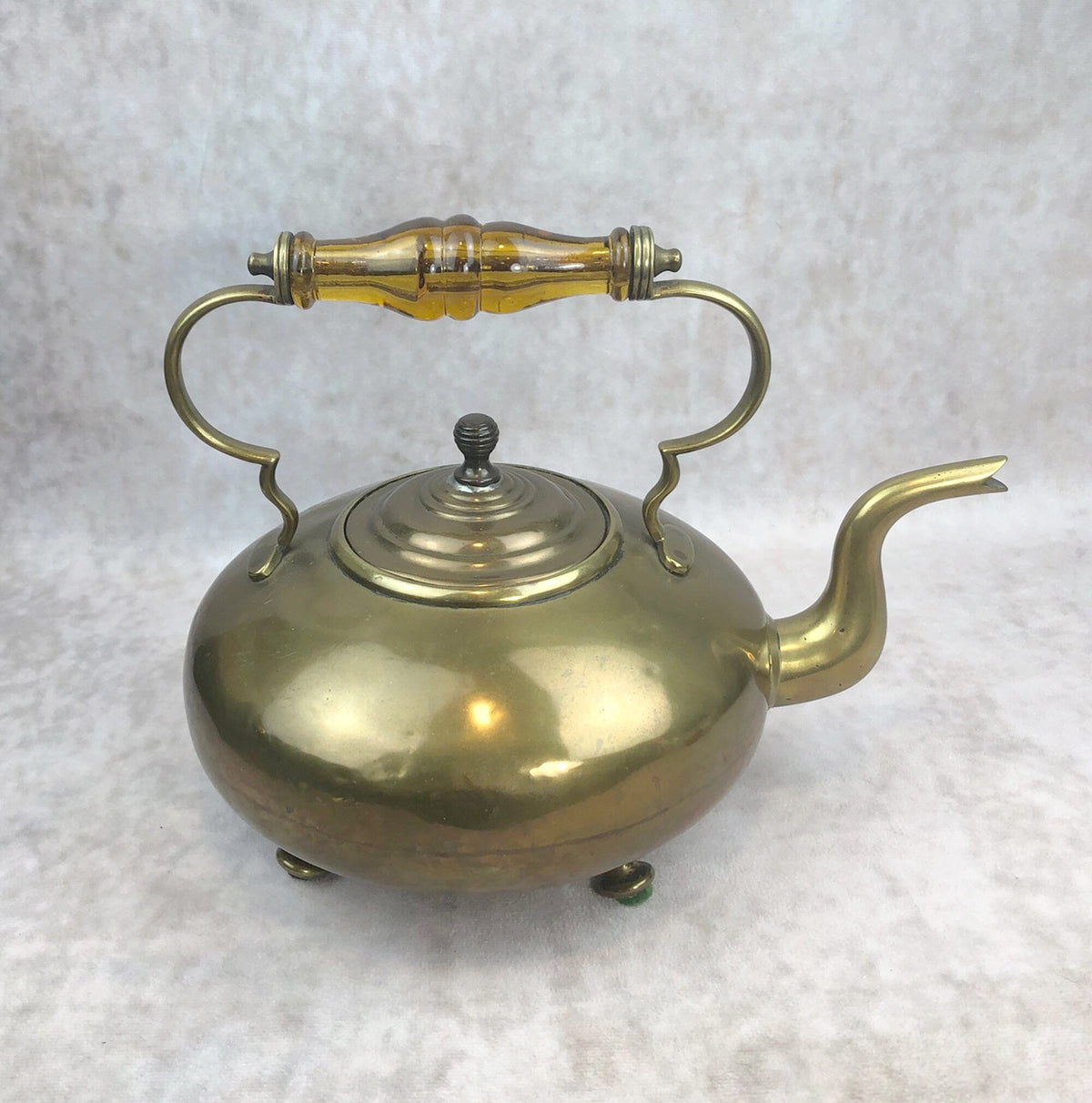 Footed Brass Kettle with Yellow Glass Handle