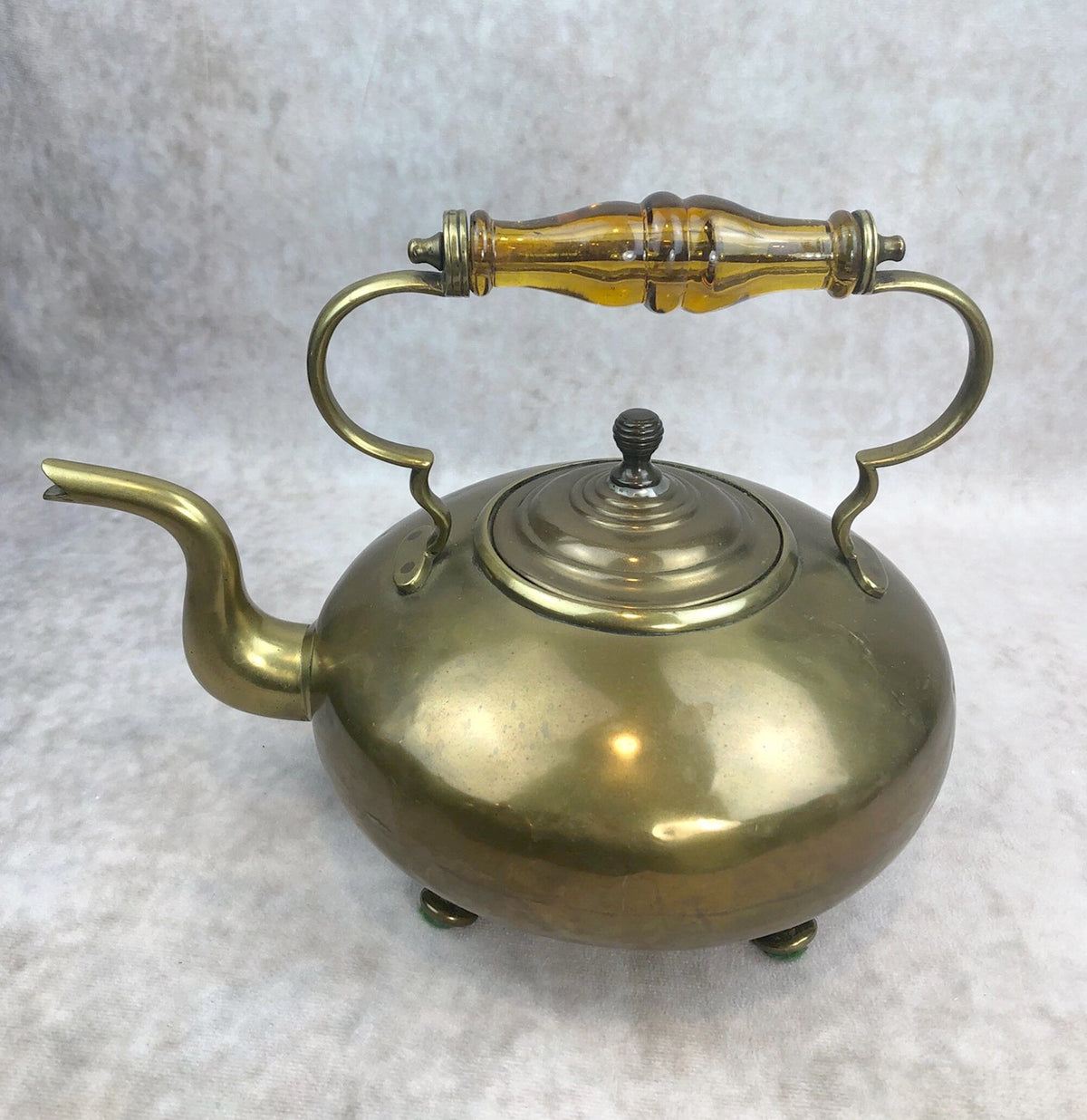 Footed Brass Kettle with Yellow Glass Handle